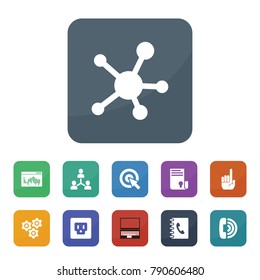 Connection icons. vector collection filled connection icons such as adress book, sertificate, gear, call, laptop, connection, socket, social network, web window, pointer