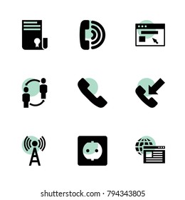 Connection icons. vector collection filled connection icons set.. includes symbols such as sertificate, call, incoming call, socket. use for web, mobile and ui design.