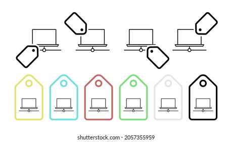 Icono de vector del portátil de conexión en la ilustración de conjunto de etiquetas para ui y ux, sitio web o aplicación móvil