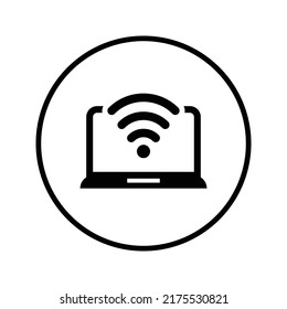 Connection, laptop, Wi-Fi icon. Black vector graphics.