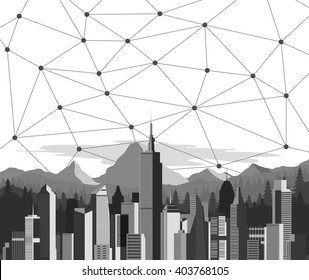 Connection line with city background