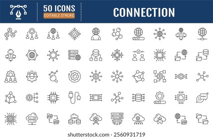 Connection Line Editable Icon set. Containing icons: cyberspace, network, wi-fi, and more. Pictograms and infographics for mobile apps. Vector Illustration