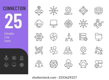 
Connection Line Editable Icons set. Vector illustration in modern thin line style of technology related icons: cyberspace, network, wi-fi, and more. Pictograms and infographics for mobile apps
