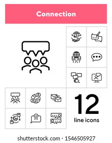 Connection line icon set. Set of line icons on white background. Communication concept. Chat, dialogue, message. Vector illustration can be used for topics like internet, globalization, communication
