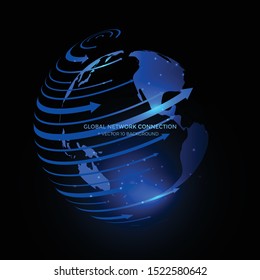 Connection lines Around Earth Globe. Communication technology for internet business.