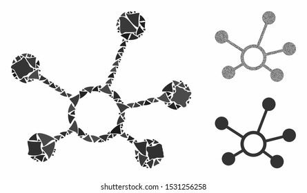 Connection links mosaic of unequal elements in various sizes and color hues, based on connection links icon. Vector unequal items are composed into mosaic.