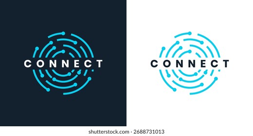 Diseño de logotipo de conexión con red circular y concepto de tecnología digital futurista  