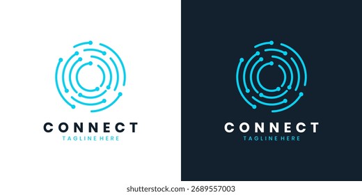 Diseño de logotipo de conexión con líneas de red circular para tecnología digital futurista