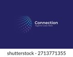 Connection Logo Global Tech Communication Modern Business Data Analytics with Halftone Style Shapes