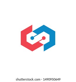 Connection Logo Template, CC monogram, Flat letter C with connection aspect . vector 