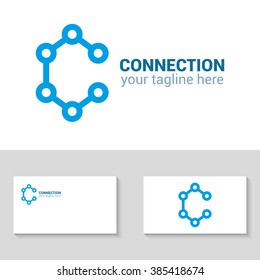 Connection logo template. Connection icon. Connection minimalistic logo. Abstract letter C logo. Letter C icon. Business logo template. Connection points ?-shaped. Minimal design. Isolated logo