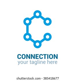 Connection logo template. Connection icon. Connection minimalistic logo. Abstract letter C logo. Letter C icon. Business logo template. Connection points -shaped. Minimal design. Isolated logo