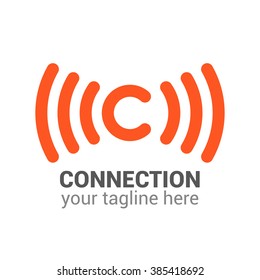 Connection logo template. Connection icon. Connection minimalistic logo. Abstract letter C logo. Letter C icon. Business logo template. Letter C and wave. Minimal design. Isolated logo