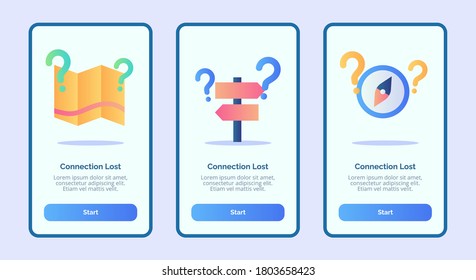 Connection lost for mobile apps template banner page UI with three variations modern flat color style