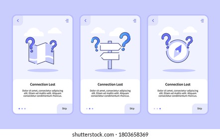 Connection lost onboarding screen for mobile apps template banner page UI with three variations modern flat outline style