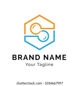 Connection Of Magnifying Glass Logo Template