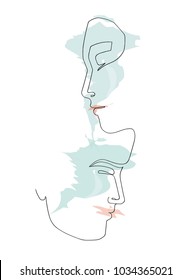 Connection of man and woman face silhouettes over white. Vector illustration