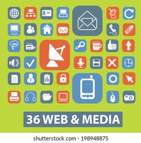 connection, media, web, flat icons set, vector