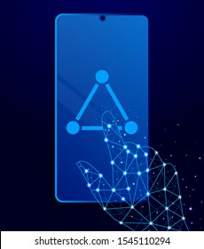 connection, network touch phone. Polygon style touch phone vector illustration.