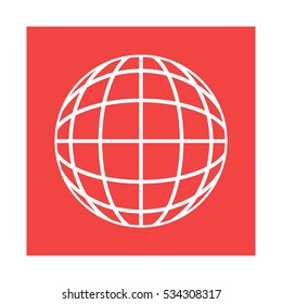 Connection networking globe red square vector icon