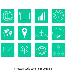 Connection networking light green square vector icon set
