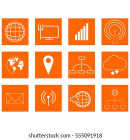 Connection networking orange square  vector icon set