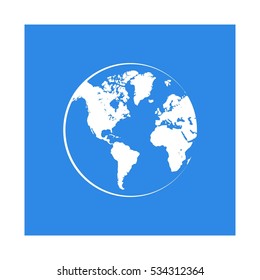 Connection networking world map blue square vector icon