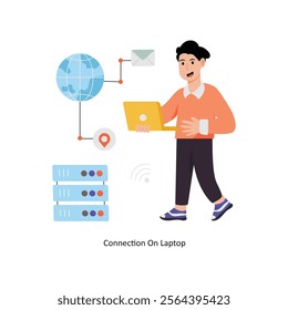 Connection On Laptop  concept vector illustration. Database isolated On white Background.         
