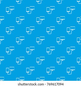 Connection phone pattern repeat seamless in blue color for any design. Vector geometric illustration
