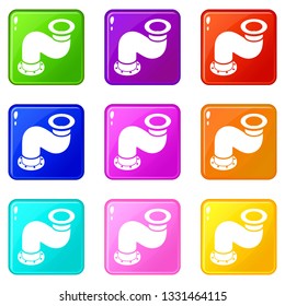 Connection pipe icons set 9 color collection isolated on white for any design