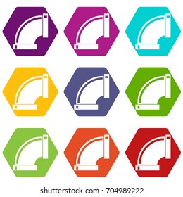 Connection pipes icon set many color hexahedron isolated on white vector illustration