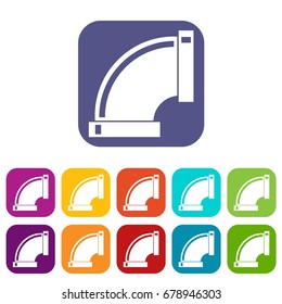 Connection pipes icons set vector illustration in flat style In colors red, blue, green and other