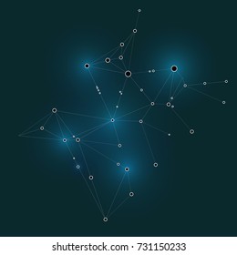Connection polygonal with connecting dots and lines on dark background