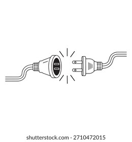 Icono de conexión y potencia. Enchufe y enchufe eléctrico negro a punto de conectarse con Elementos de movimiento. Vector de energía, electricidad e interfaz de tecnología digital.