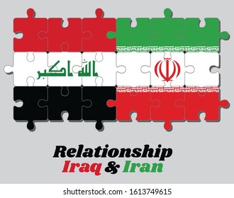 Connection of puzzles jigsaw between Iraq and Iran flag. Concept of good relationship of both countries.