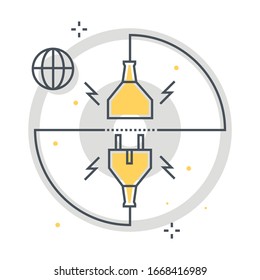 Connection related color line vector icon, illustration. The icon is about cable, socket, ethernet, internet, router, wire. The composition is infinitely scalable.