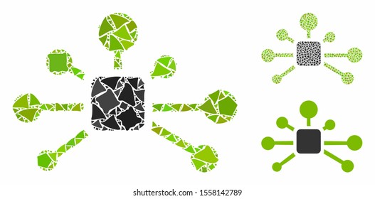 Connection relations composition of trembly parts in variable sizes and color tints, based on connection relations icon. Vector inequal parts are grouped into collage.