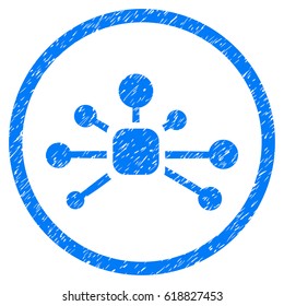 Connection Relations grainy textured icon inside circle for overlay watermark stamps. Flat symbol with dust texture. Circled vector blue rubber seal stamp with grunge design.