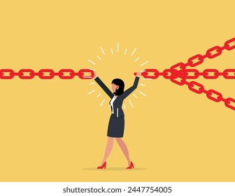 Connection or reliability. Businesswoman connect chains together