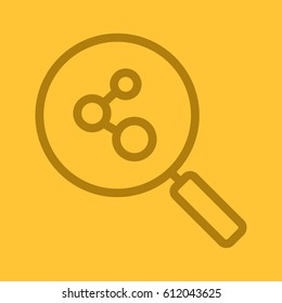 Connection search color linear icon. Magnifying glass. Thick line contour symbols on color background. Molecular structure analysis. Vector illustration