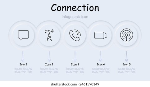 Icono de conjunto de conexiones. Video Enlace Chat, teléfono, llamada, comunicación, Concepto de comunicación por Internet.