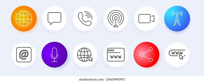 Icono de conjunto de conexiones. Video Sitio web Enlace Chat, teléfono, llamada, comunicación,