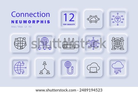 Connection set icon. Network, globe, router, internet, cloud, connectivity, data, communication, link, global network, wireless, ethernet, technology, web, online, digital, connection, wifi, signal.