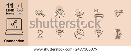 Connection set icon. Network, upload, download, wifi, router, signal, user, server, internet, digital, technology, communication, online, data, sharing, web, link, wireless, access, device, upload