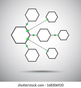  Connection of the seven hexagonal cells. Gray-green. Vector graphics