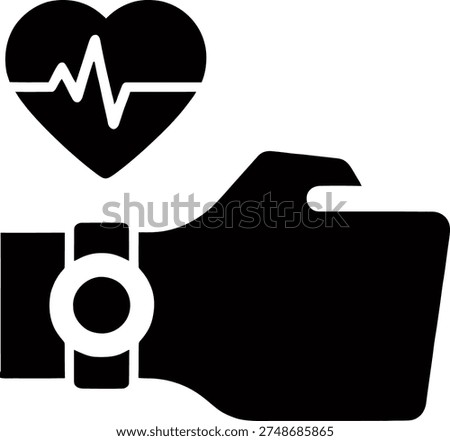 Connection is shown between smartwatch on wrist and heart with heartbeat signal measuring vital signs