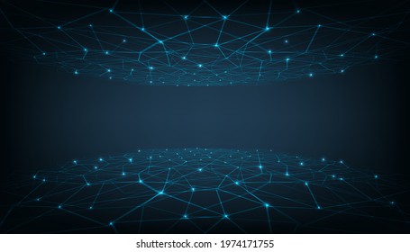 Connection structure background.Point connect line design on dark blue background.Network connection technology concept.