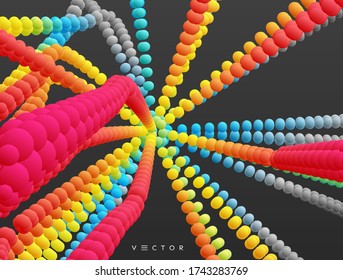 Connection structure with dynamic particles. 3D abstract background. Vector illustration. 