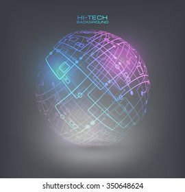 Connection structure molecules circle and blank space for your content. Point and curve constructed the sphere wireframe, technological sense. Abstract background with connecting dots and lines. 