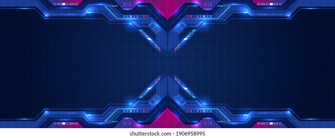 Connection structure vector illustration. Abstract blue background with various technology elements. Futuristic frame. Hi-tech communication concept. 